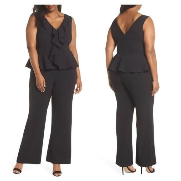 Eliza J‎ Black Sleeveless Peplum Jumpsuit - Picture 1 of 6
